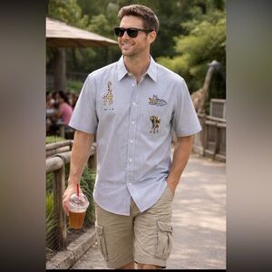 Vintage NWOT Las Olas  elephant tiger giraffe embroidered  button down shirt S.